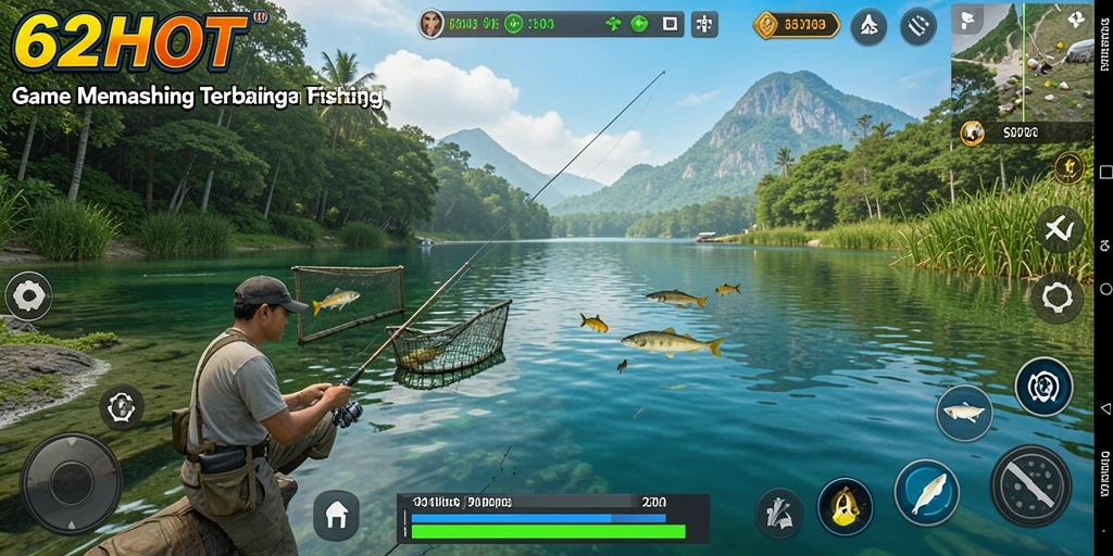 Screenshot gameplay menampilkan aksi memancing yang mendebarkan di 62HOT.