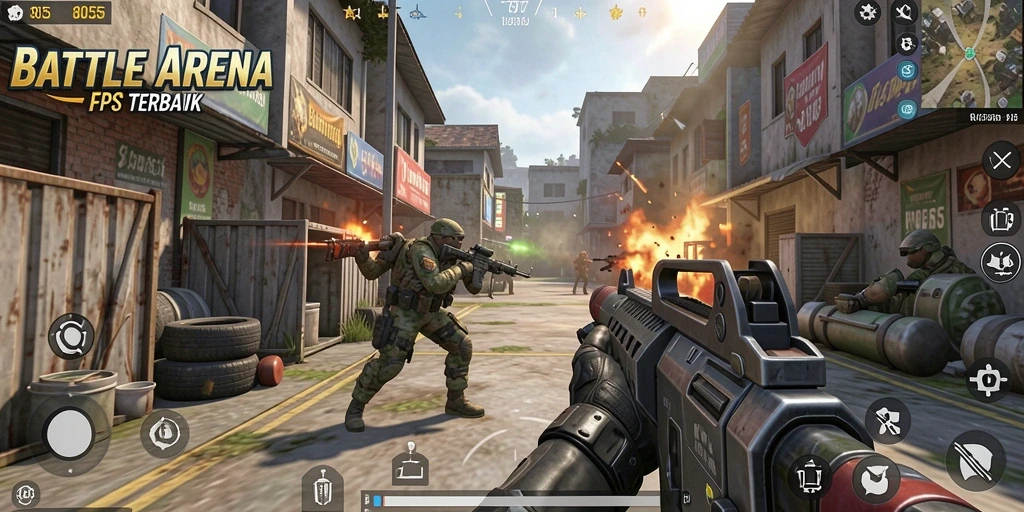 Tampilan gameplay seru di 8055 dengan aksi tembak-menembak intens.