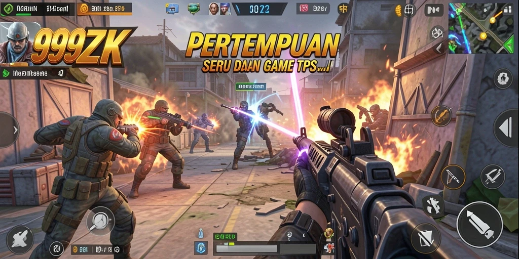 Screenshot menampilkan aksi intens dalam pertempuran TPS di 999ZK.