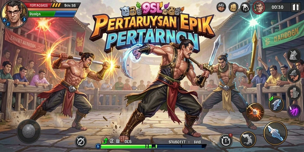 Tangkapan layar 9SL menampilkan aksi seru karakter dalam pertarungan.