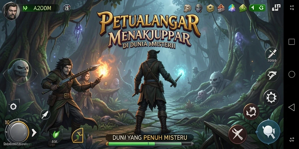 Screenshot gameplay A200M yang menunjukkan aksi petualangan yang mendebarkan.