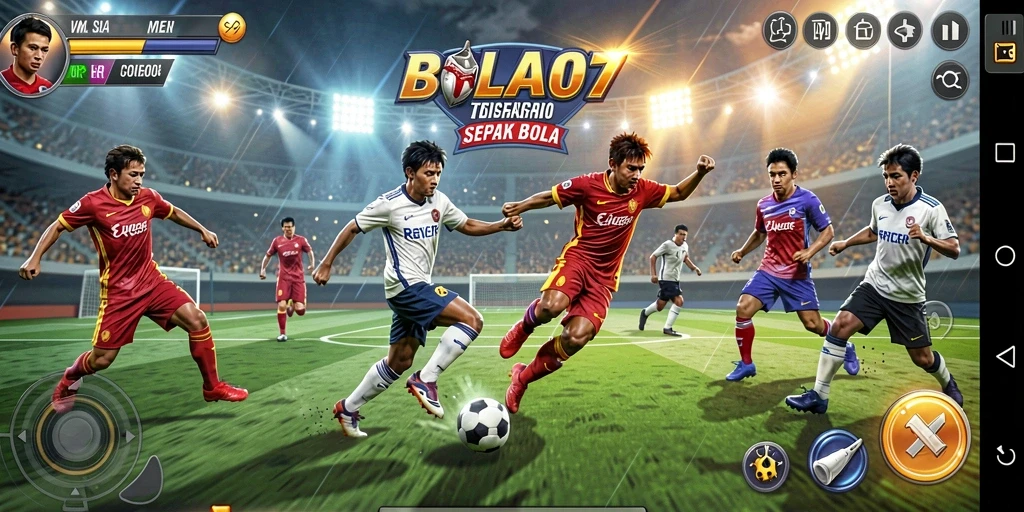Gameplay menegangkan BOLA07 dengan aksi sepak bola yang mendebarkan.