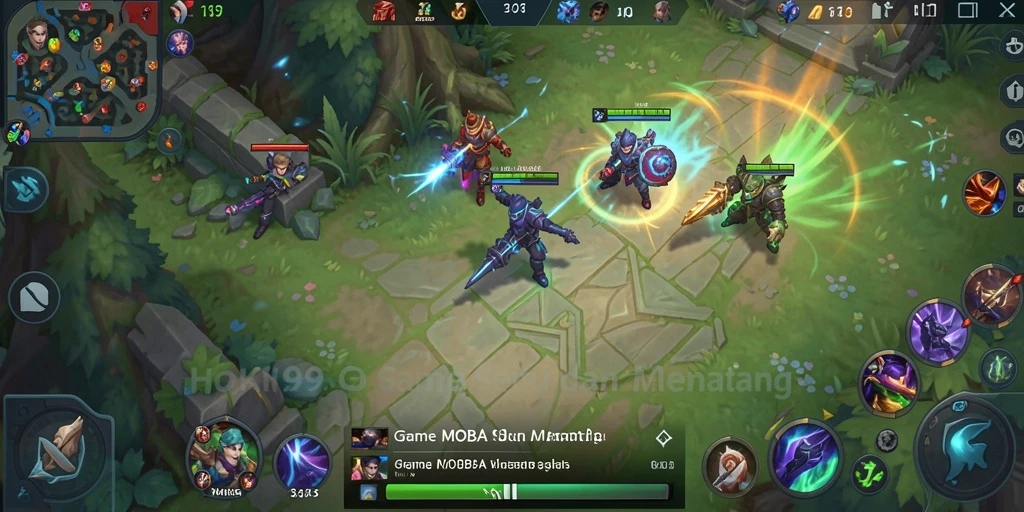 Tangkapan layar gameplay HOKI99 menampilkan pertempuran tim yang mendebarkan.