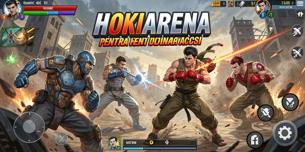 Gameplay HOKIARENA menampilkan aksi pertarungan yang seru dan dinamis.