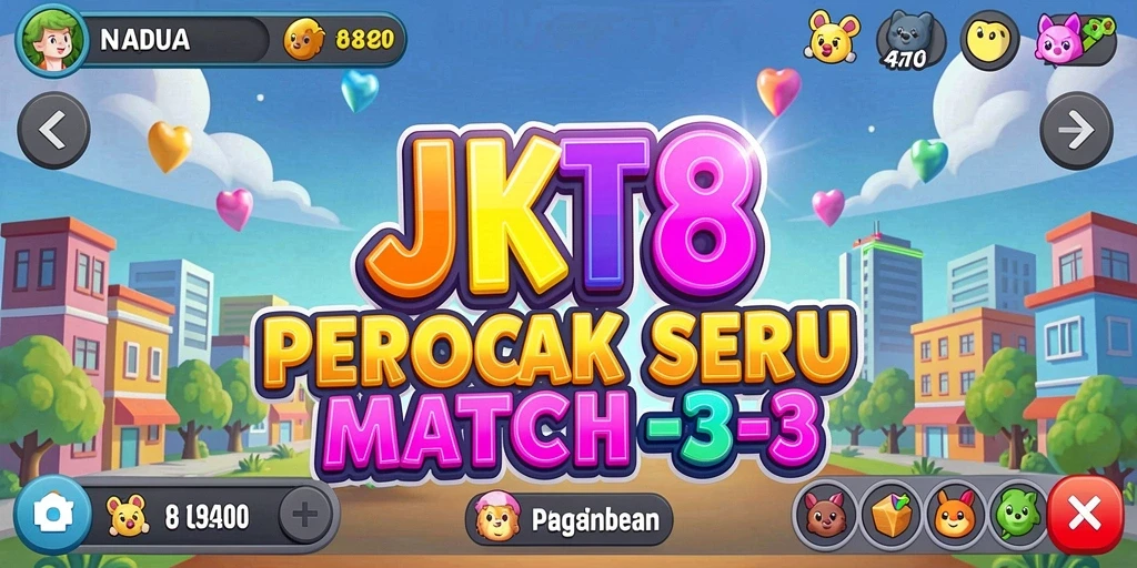 Screenshot gameplay JKT8 yang menunjukkan keseruan mencocokkan item.