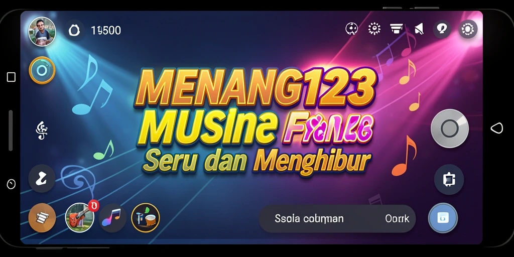 Tampilan gameplay seru dalam aplikasi MENANG123 yang penuh musik.