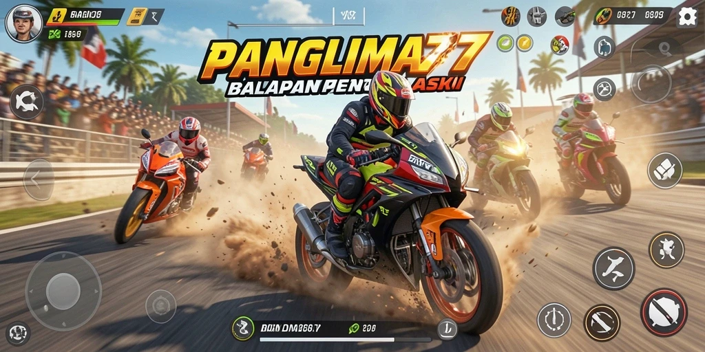 Gameplay seru balapan motor di trek menarik.