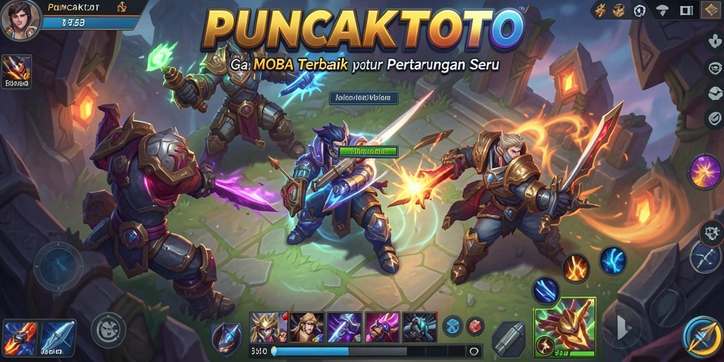 Screenshot PUNCAKTOTO dengan pertempuran seru di arena MOBA.