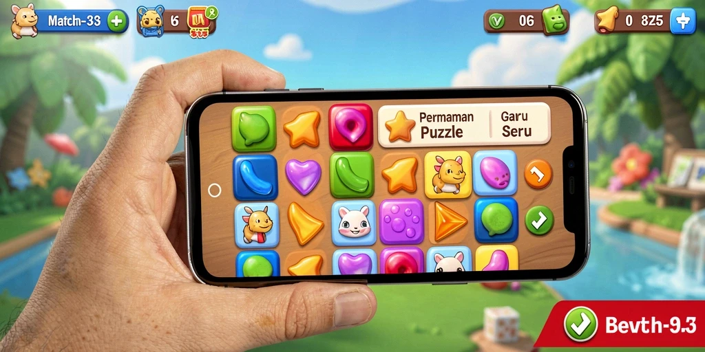 Tampilan screenshot RK55 yang menunjukkan keseruan gameplay Match-3.