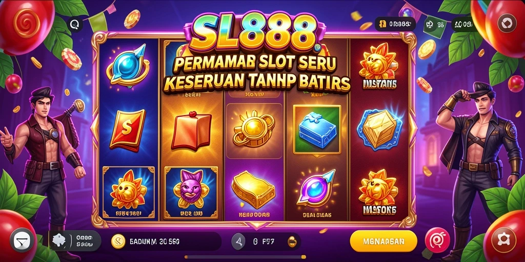 Tangkapan layar gameplay SL888 menampilkan mesin Slot yang menarik dengan efek visual yang memukau.